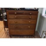Victorian mahogany chest of two short above four long graduated drawers on turned legs,
