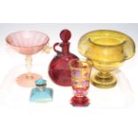 Continental glass including vine engraved amber vase, Venetian bon bon,
