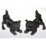 Pair Chinese metal Fo Dogs, length 16cm.