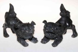 Pair Chinese metal Fo Dogs, length 16cm.