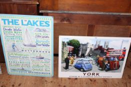 Two signs, The Lakes and York.