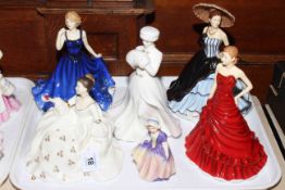Six Royal Doulton figures, three Pretty Ladies, limited edition A Winters Morn,