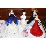 Six Royal Doulton figures, three Pretty Ladies, limited edition A Winters Morn,