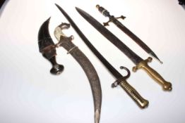 French bayonet 1871, Eastern dagger with scabbard, two other daggers and two swords (6).