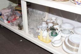 Wedgwood Colchester dinnerware, assorted china and glass, books, dolls, hairdryer on stand, etc.