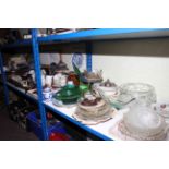 Wall clock, barometers, walking sticks and brollies, metalware, collectors plates, china and glass,