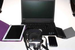 Lenovo laptop and tablet, Olympus camera and mobile phone.