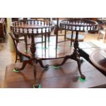 Pair mahogany circular galleried top tripod wine tables, 64cm by 46cm diameter.