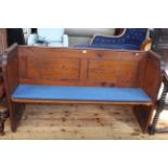 Victorian pitch pine church pew, 90cm by 153cm.