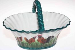 Wemyss ware basket decorated with brown hens, 21cm high.