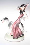 Goldscheider Claire Weiss figure of a woman with Borzoi hound, impressed No. 8155 1 37, 34cm high.