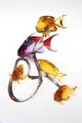 Swarovski purple and orange fish on chrome stand with original box.