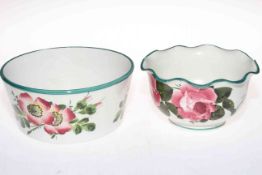 Wemyss ware dog bowl decorated with wild roses and fluted rim bowl (2).