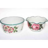 Wemyss ware dog bowl decorated with wild roses and fluted rim bowl (2).