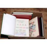 Large box collection of stamp albums and folders, loose,