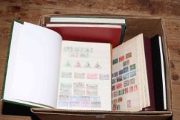 Large box collection of stamp albums and folders, loose,