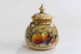 Royal Worcester pot pourri and cover, painted with fruit and signed Ricketts, shape No.