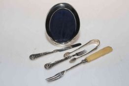 Silver pickle fork, Sheffield 1876, miniature silver knife and fork, George Unite, London 1836,