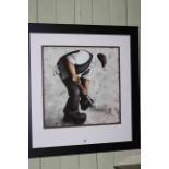 Lou Harris original work, Digging, with single figure, signed, framed, overall 92 by 98cm.