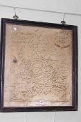 Antique embroidered silkwork map of England and Wales, 56cm by 50cm, in glazed frame.