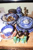 Oriental wares including prunus ginger jar, Imari plate, Copeland blue and white pottery,