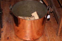 Large copper two-handled log bin, 39cm by 44cm.