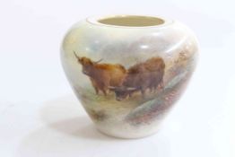 Royal Worcester vase painted with highland cattle, signed H Stinton, shape No.