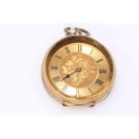 Continental 18 carat gold engraved fob watch.