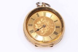 Continental 18 carat gold engraved fob watch.