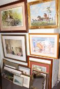 Large collection of pictures including Gina Morton watercolour, Russell Flint Limited Edition Print,