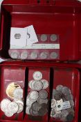 Money box with NCB 'D' Group label, with coins, some pre 1947.