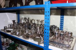 Collection of silver plate including tureens, teapots, candelabra, etc.