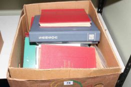 Box collection of stamp albums, FDCs, loose used stamps, cigarette cards in booklets,