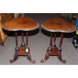 Pair Victorian style mahogany triform occasional tables,