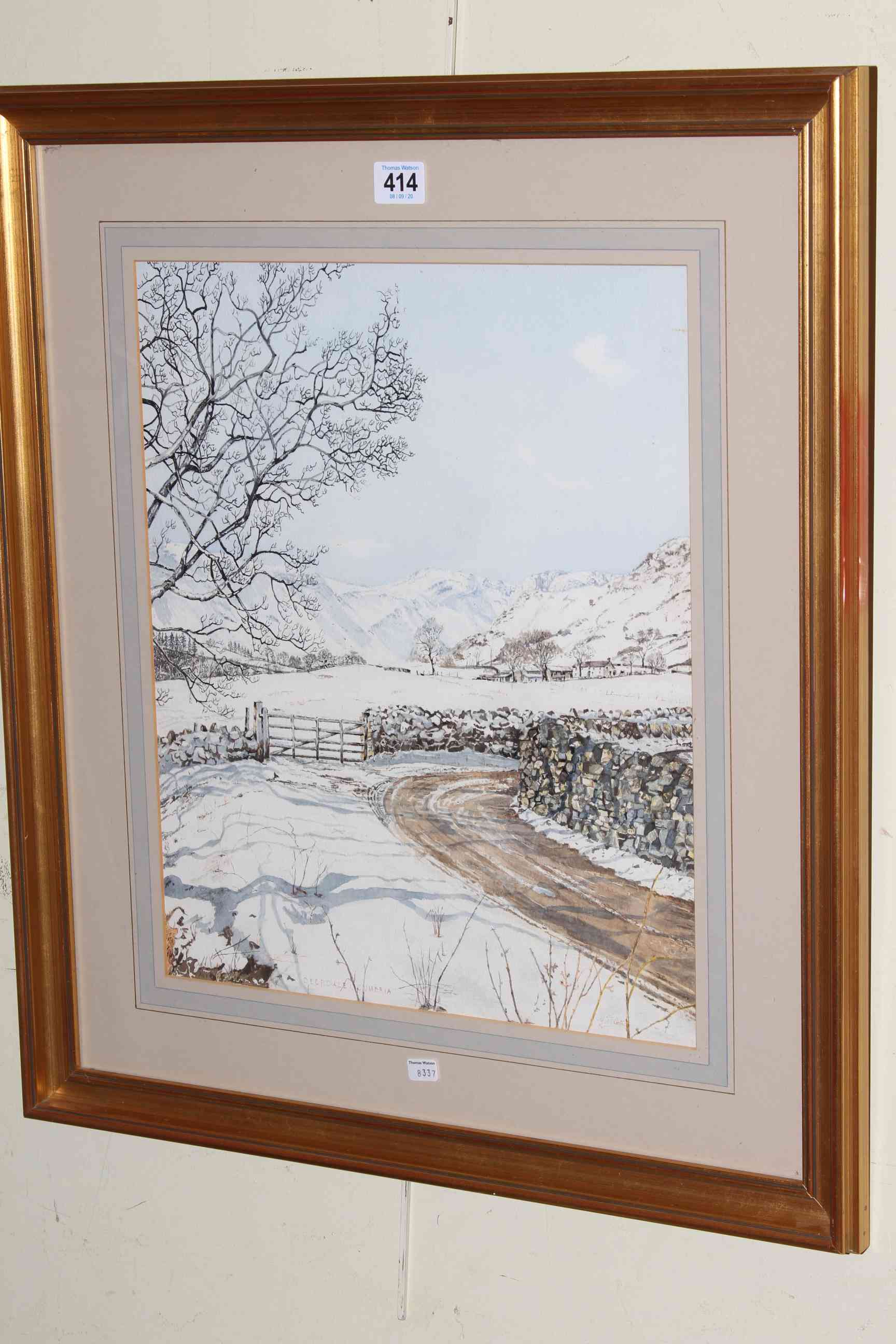 G T Cotton, Deepdale, Cumbria, watercolour, signed and titled, 41cm by 34cm, in gilt glazed frame.