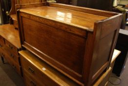 Pine open bookcase, oak blanket box,