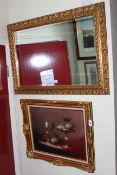 Gilt framed bevelled wall mirror and gilt framed still life (2).