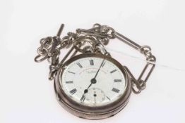 Gent's silver pocket watch, Chester 1900 and silver albert.