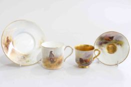 Royal Worcester miniature cup and saucer painted with highland cattle and signed H Stinton,