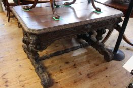 Victorian rectangular carved oak centre table having frieze drawer and raised on carved supports,