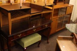 Teak cabinet, coffee table, cabriole leg console table, footstool,