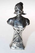 Dutch white metal girl and windmill bust, 18cm.