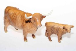 Beswick Highland cow and calf, 1740 and 1827D.