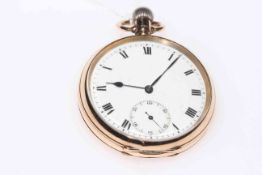 9 carat gold gents keyless pocket watch, hallmarked for Birmingham 1918.