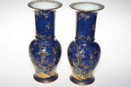 Pair of Carlton ware chinoiserie vases, 27cm.