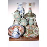 Tray lot of Chinese porcelain including Canton bottle vase, tea and coffee set,