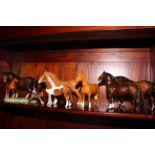 Five Beswick horses, horse and foal group and foal.