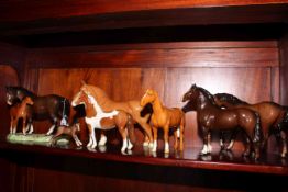 Five Beswick horses, horse and foal group and foal.