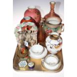 Tray lot with decorative china, including Hadley's Worcester vase, Carlton vase, etc.