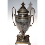 Silver plated samovar bearing inscription to W H Wilkinson 1905, 50cm high.